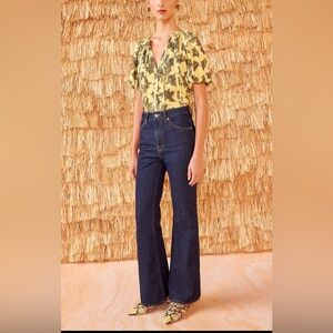 NWT ULLA JOHNSON Martine Dark-wash Women Wide-leg Flare Jean- size 32